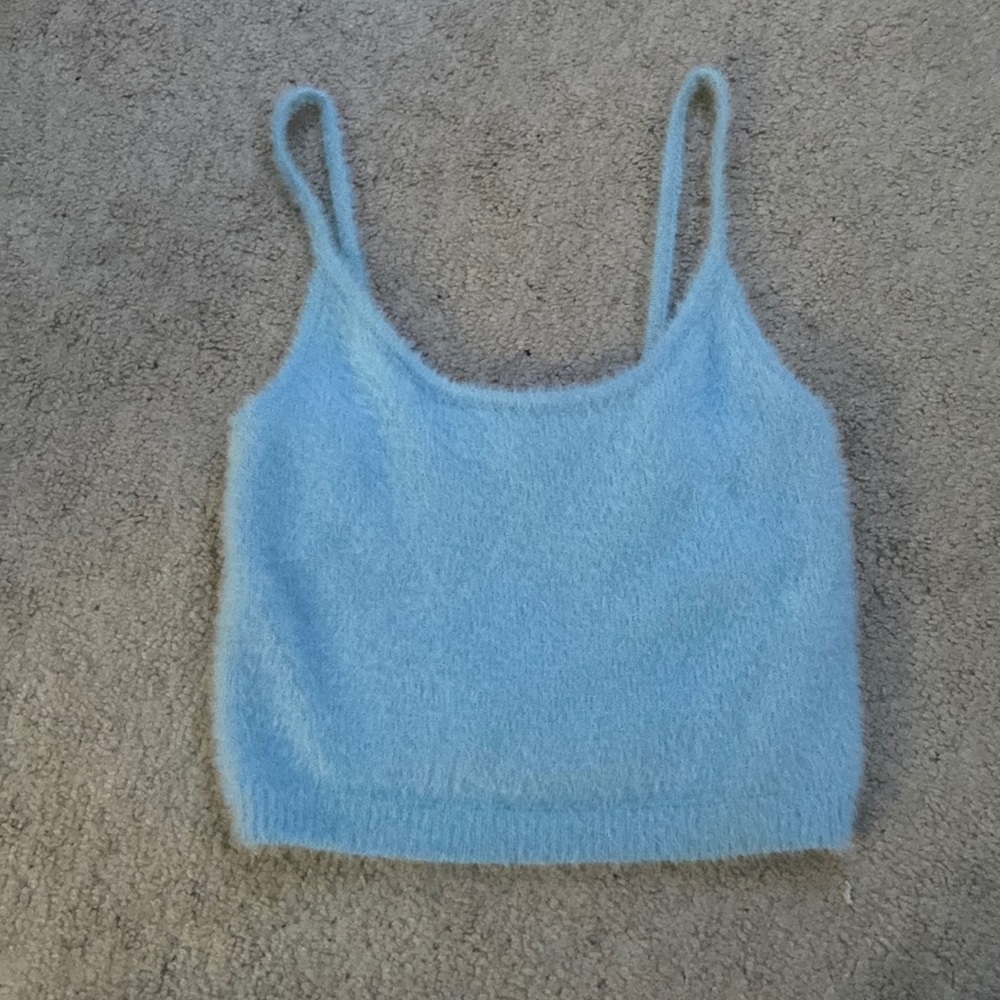 Cute fuzzy blue tank top!
